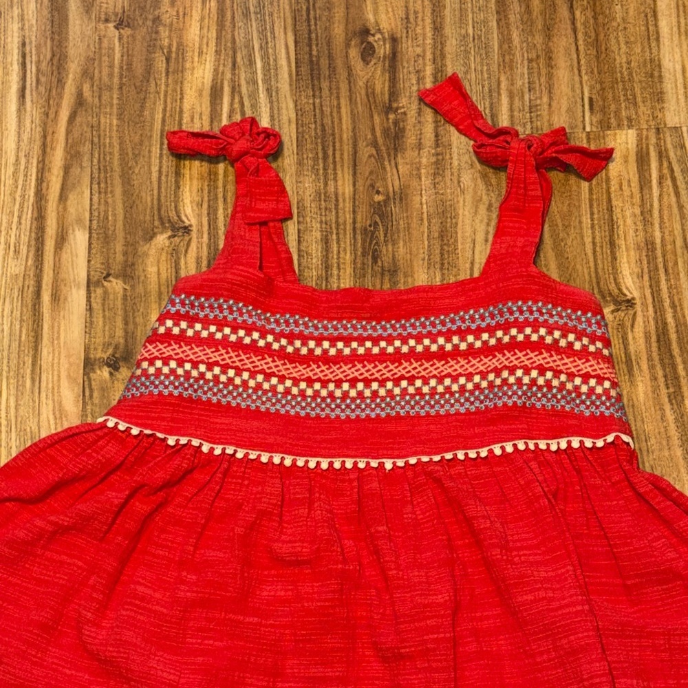 THML women’s large tank top embroidered boho red Vibrant Red tan white boutique - Picture 3 of 9
